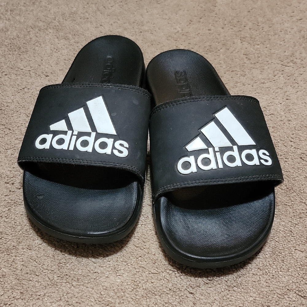 adidas Kid's Black and White Slide Sandals